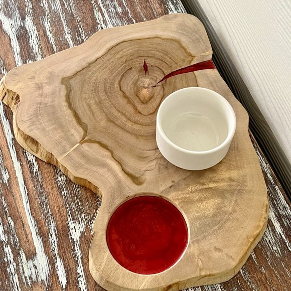Tree Ring Epoxy Resin Wooden Cutting Board Charcuterie Board with Serving Dish - Picture 2 of 7